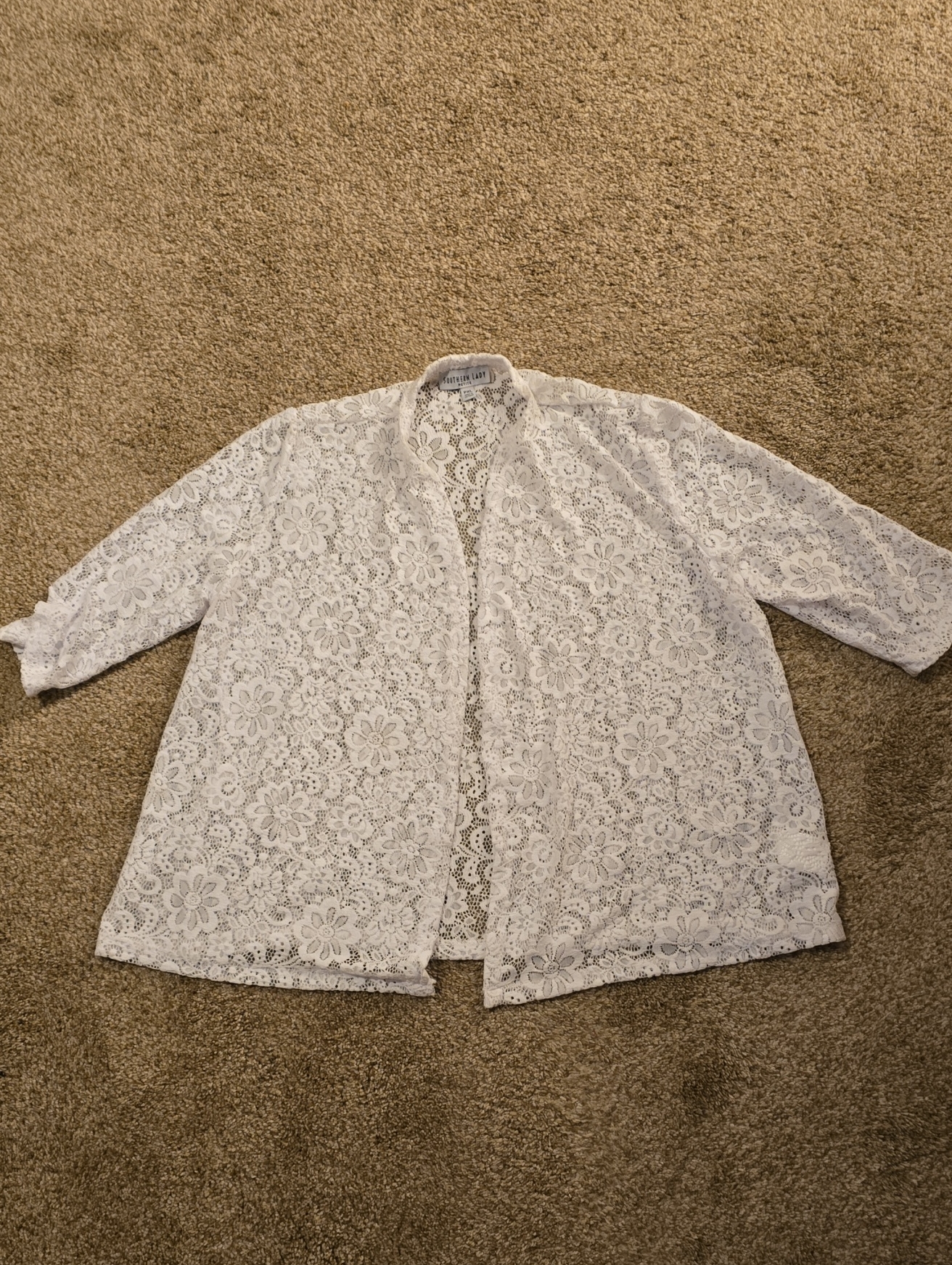 Southern Lady White Floral Lace Open Front Tunic